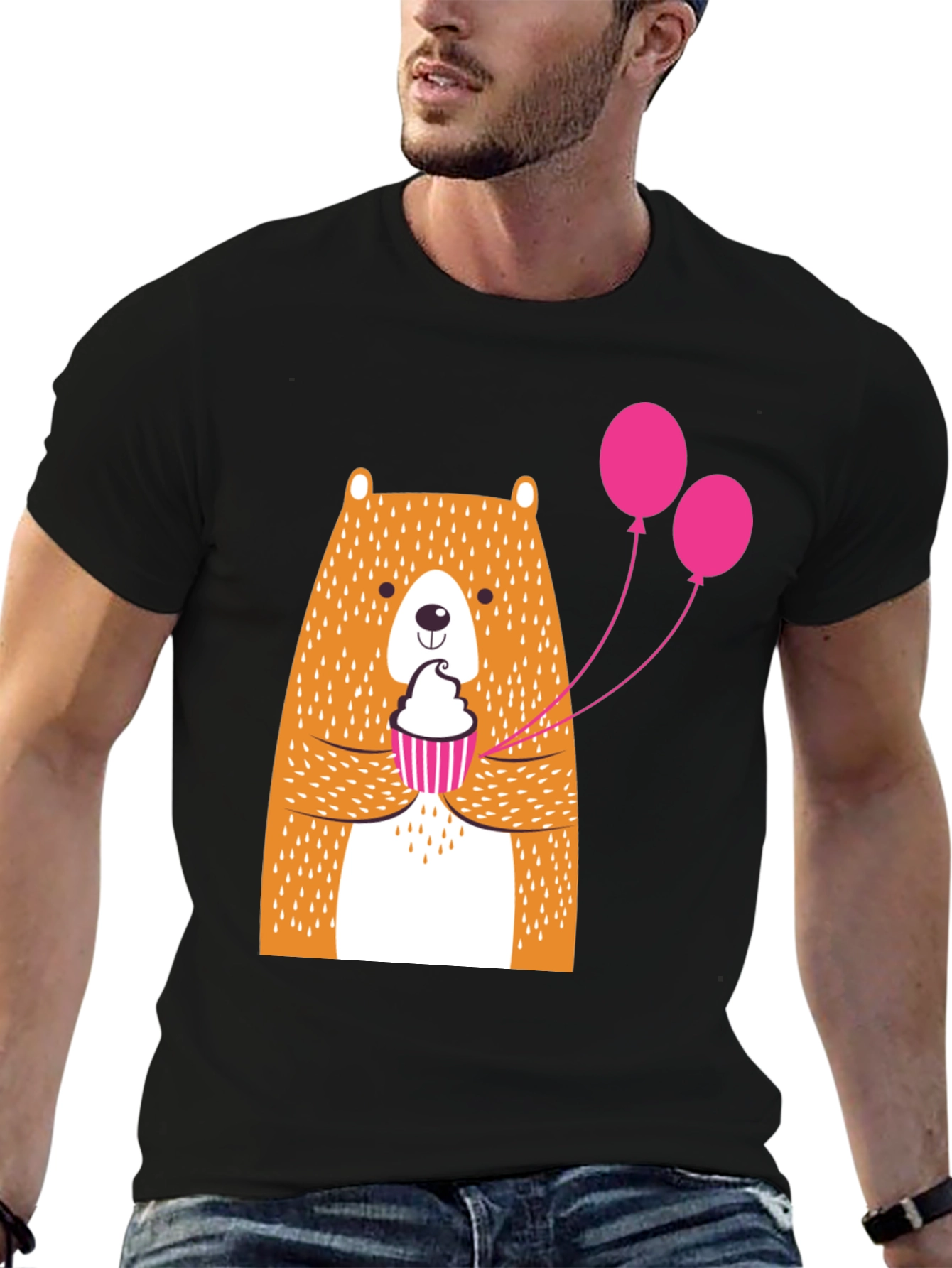 Cute Bear Cupcake Graphic Tee - Black