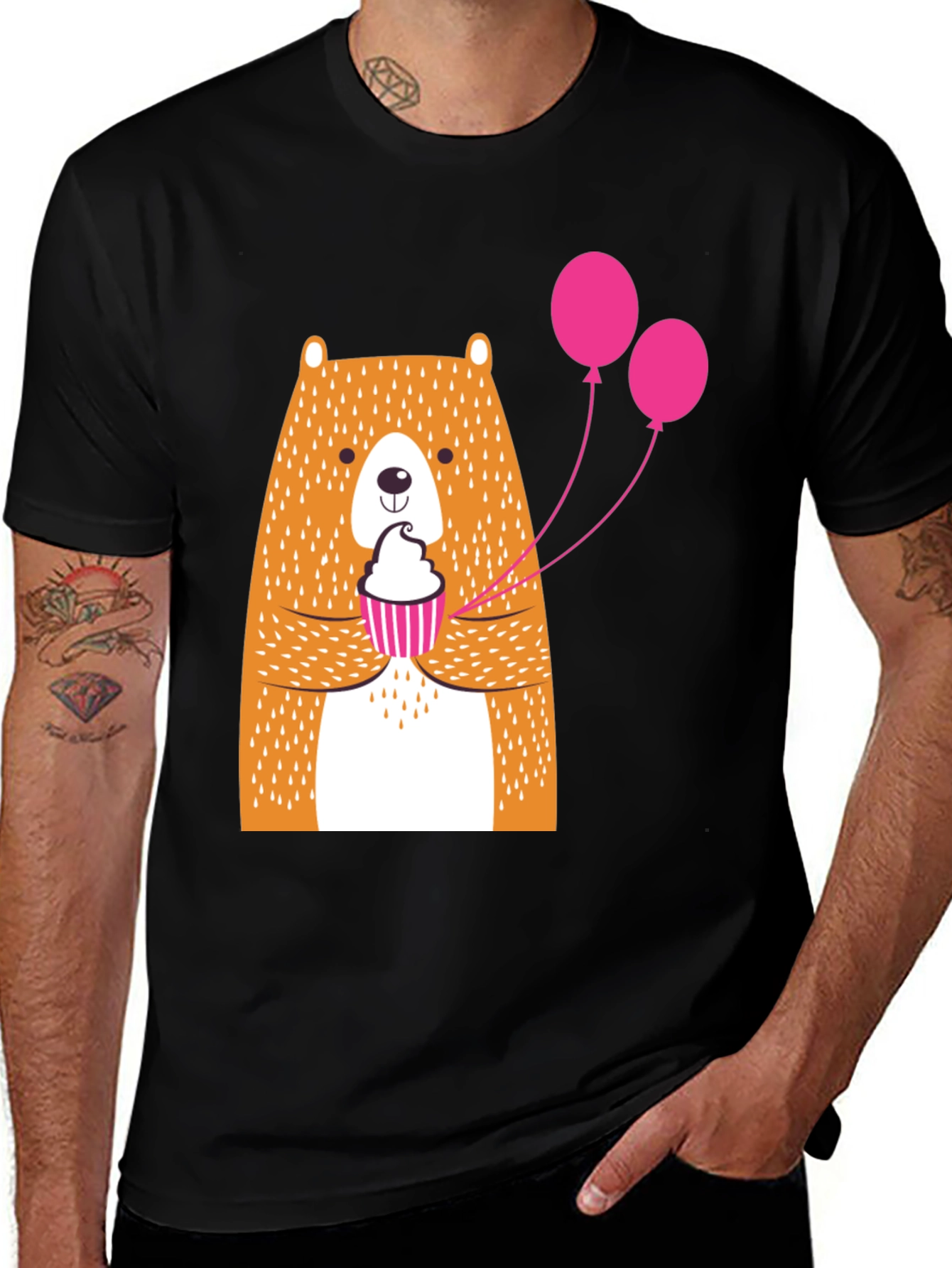 Cute Bear Cupcake Graphic Tee - Black