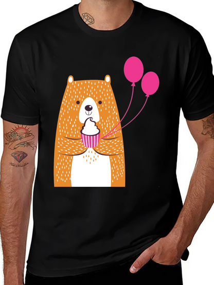 Cute Bear Cupcake Graphic Tee - Black