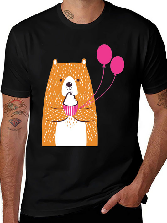 Cute Bear Cupcake Graphic Tee - Black