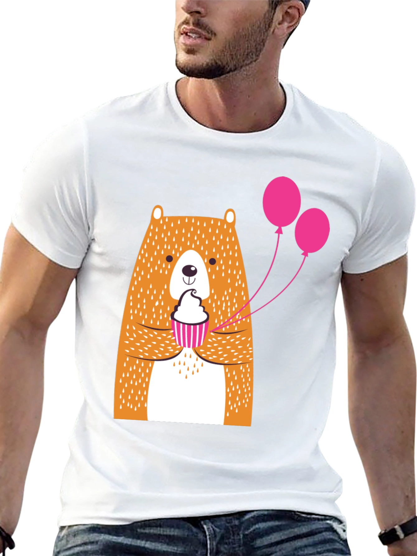 Cute Bear Cupcake Graphic Tee - Black