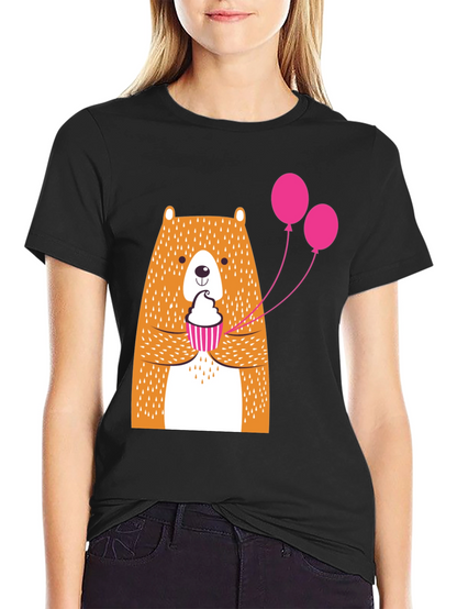 Cute Bear Cupcake Graphic Tee - Black