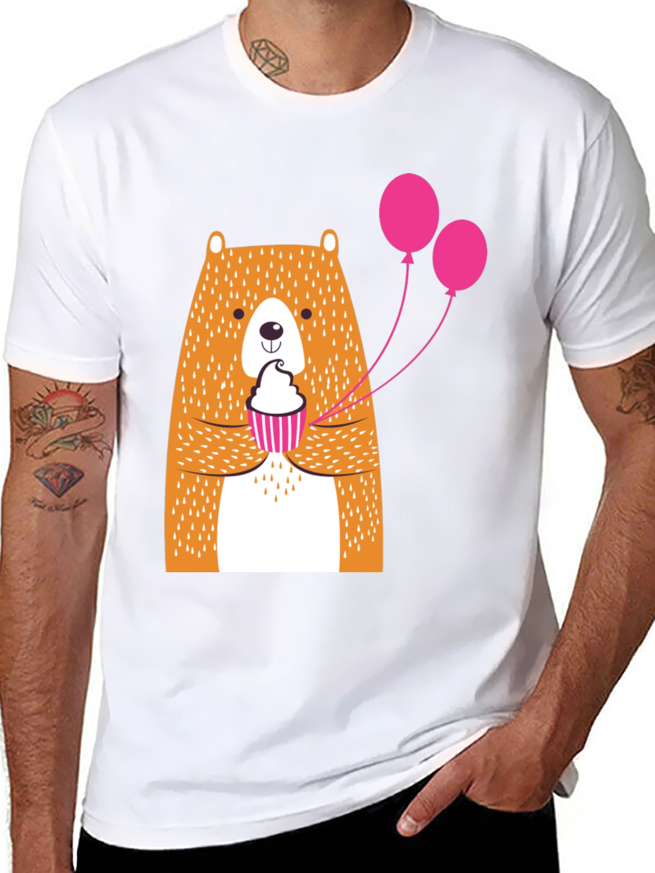 Cute Bear Cupcake Graphic Tee - Black