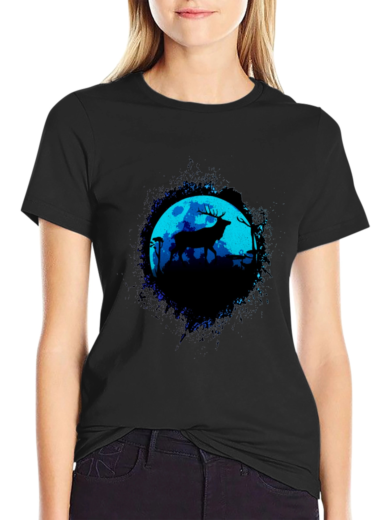Deer Silhouette Graphic Tee - Moonlit Forest
