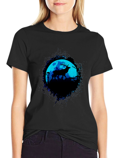 Deer Silhouette Graphic Tee - Moonlit Forest