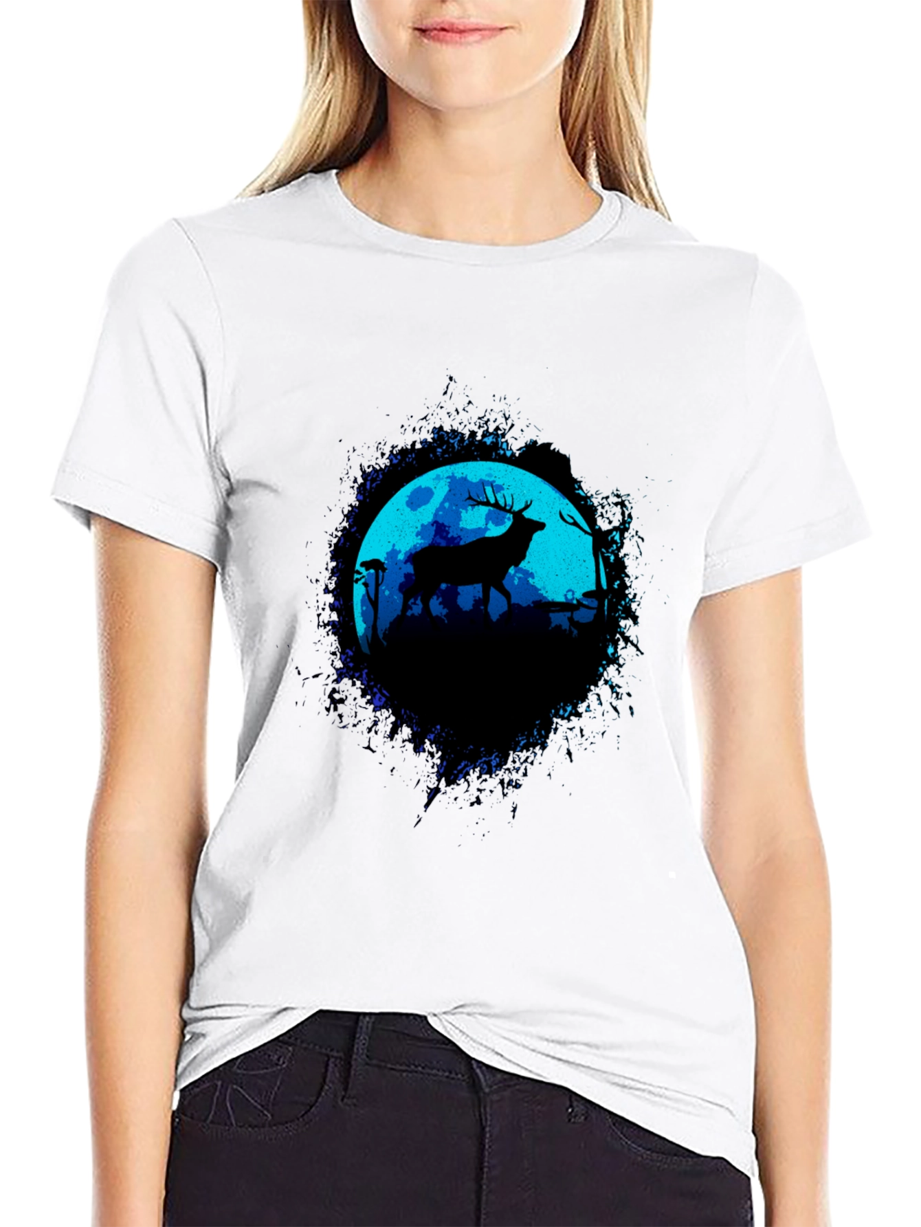 Deer Silhouette Graphic Tee - Moonlit Forest