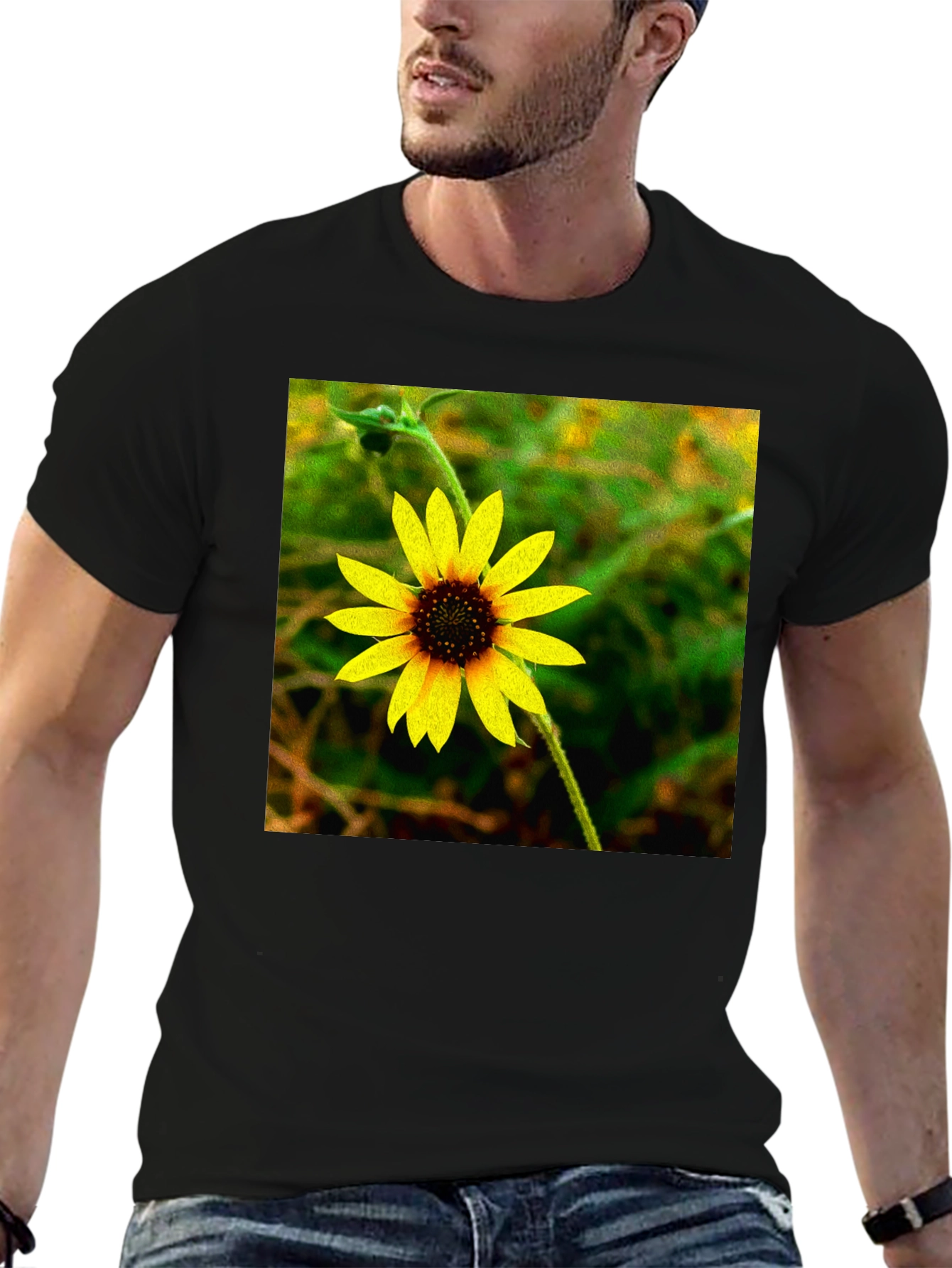 Sunflower Graphic Tee - Stylish Black Cotton T-Shirt