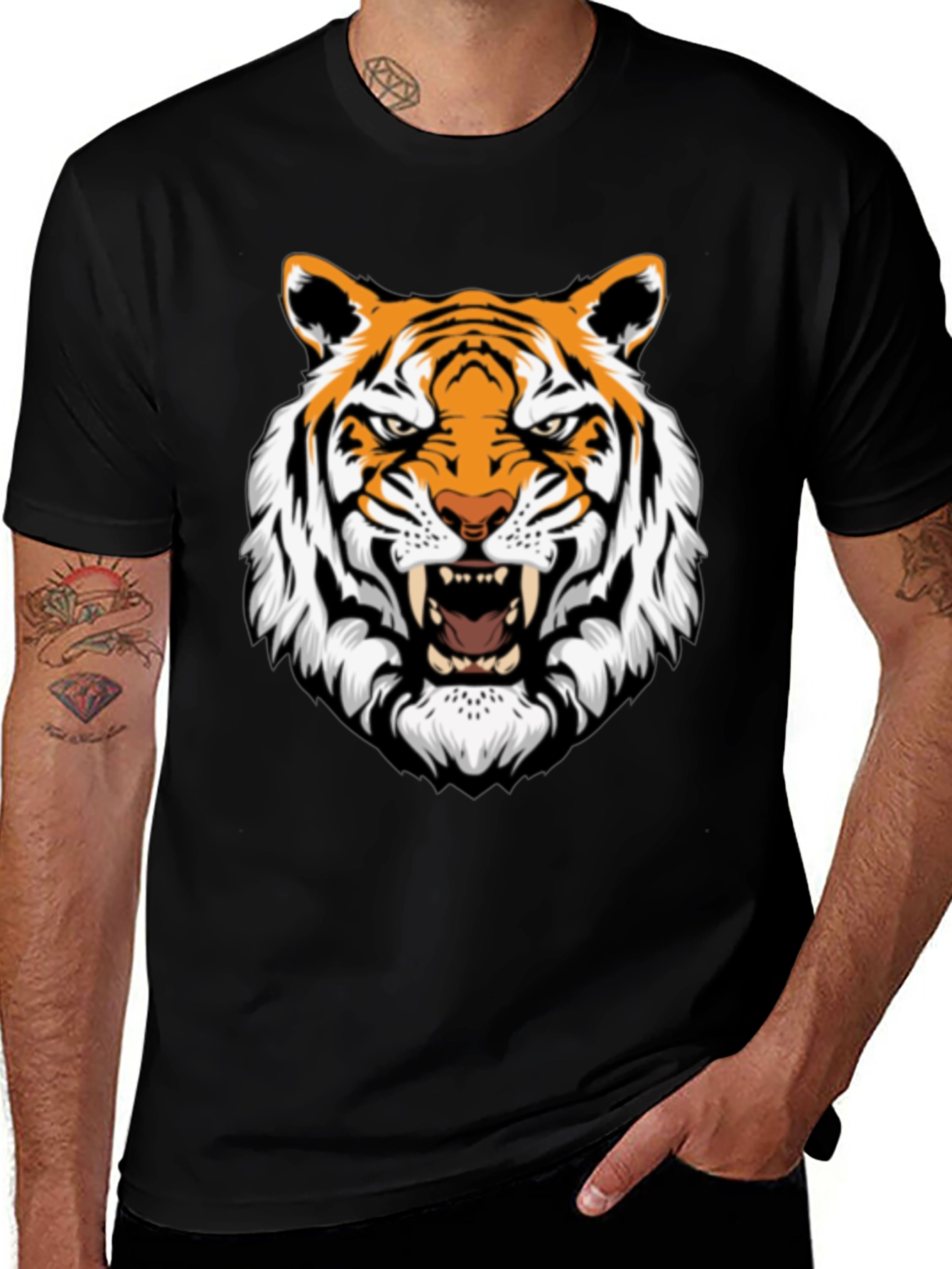 Roaring Tiger Graphic Print Black T-Shirt