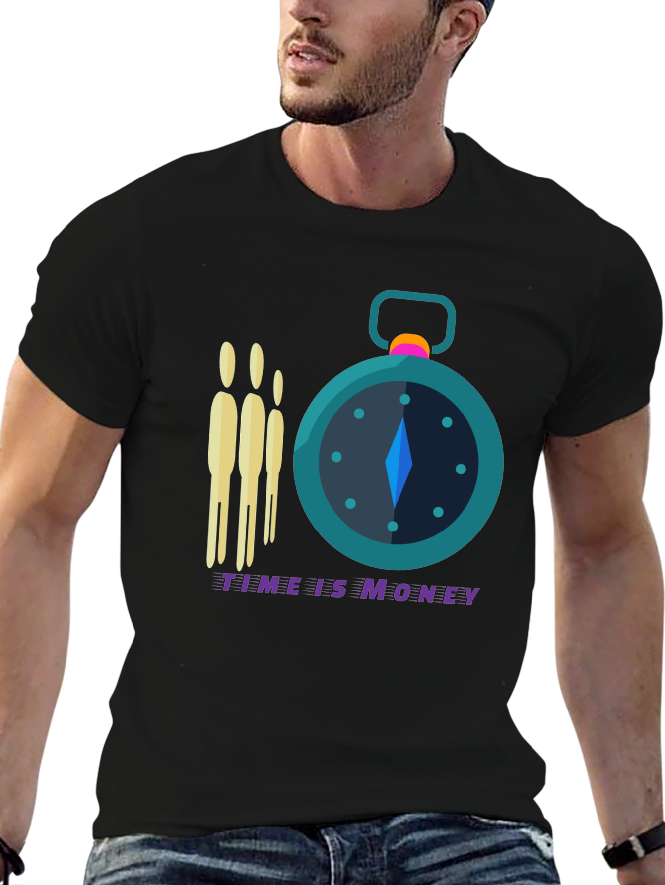 Time is Money Graphic Tee - Black Crew Neck