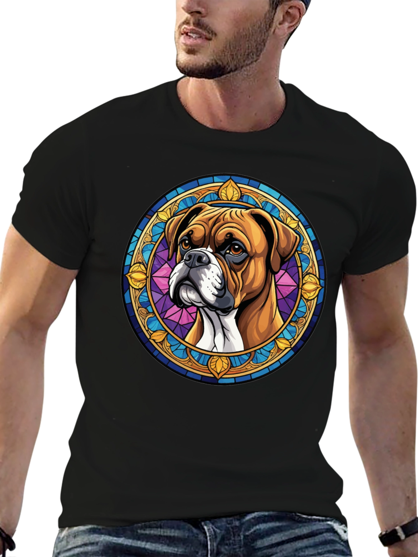 Boxer Dog Stained Glass Style Graphic Tee