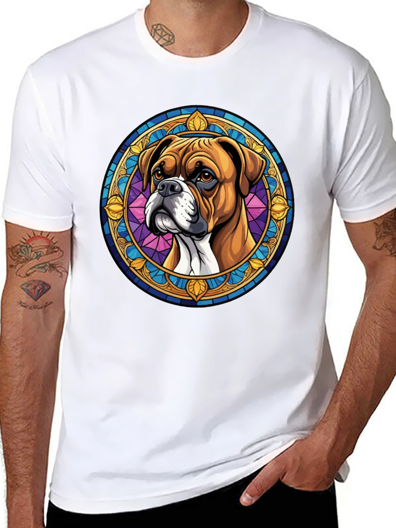 Boxer Dog Stained Glass Style Graphic Tee