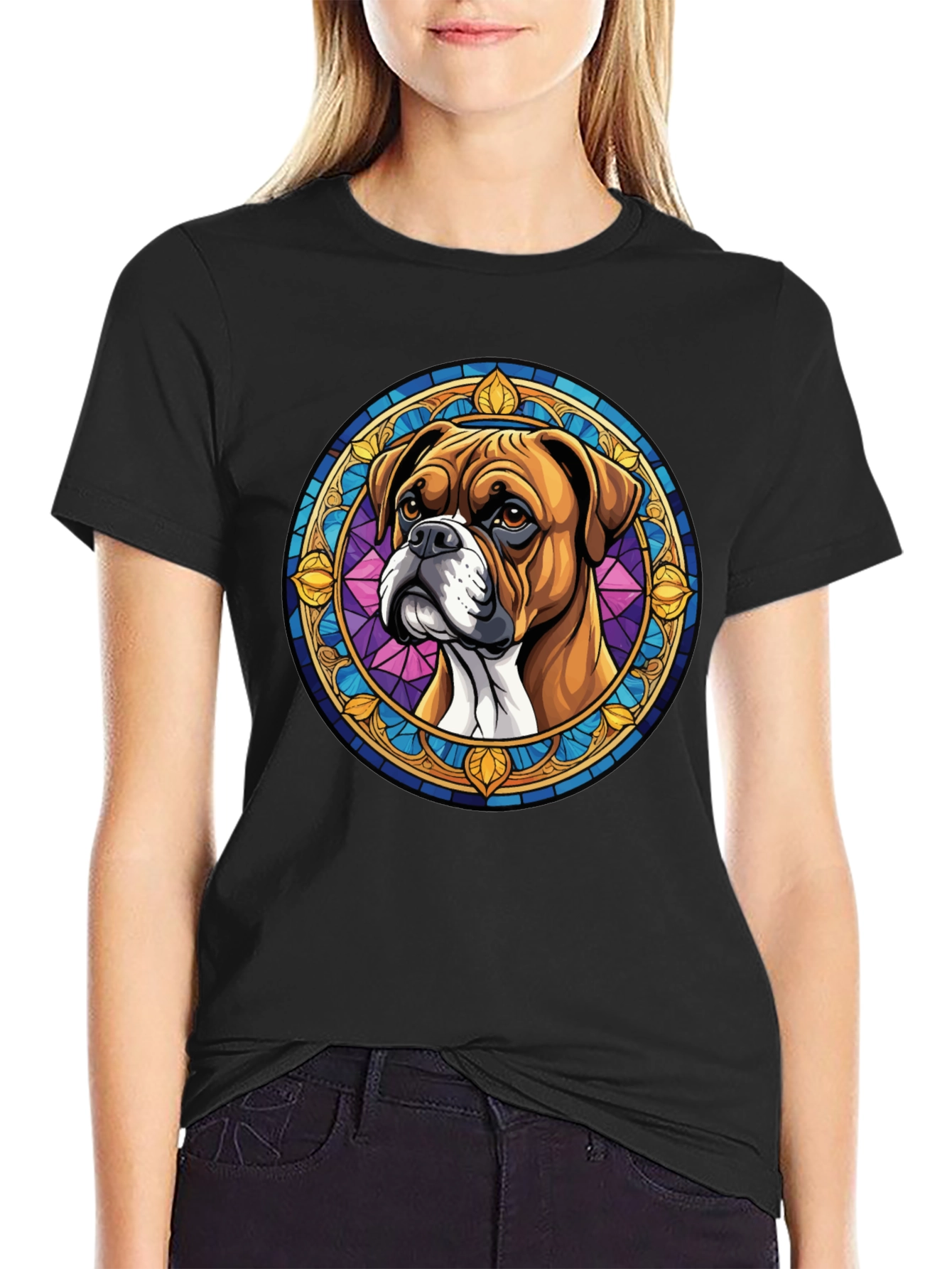 Boxer Dog Stained Glass Style Graphic Tee