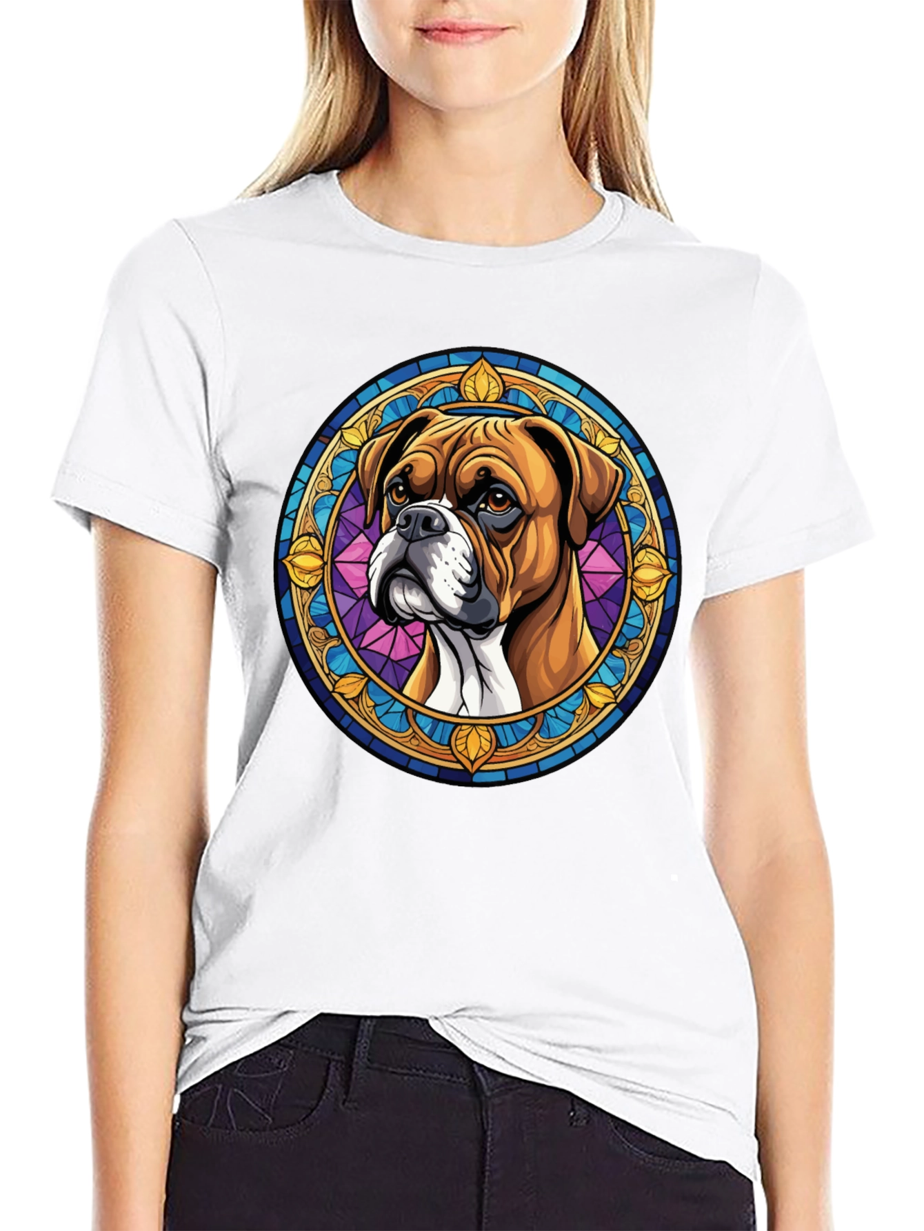 Boxer Dog Stained Glass Style Graphic Tee