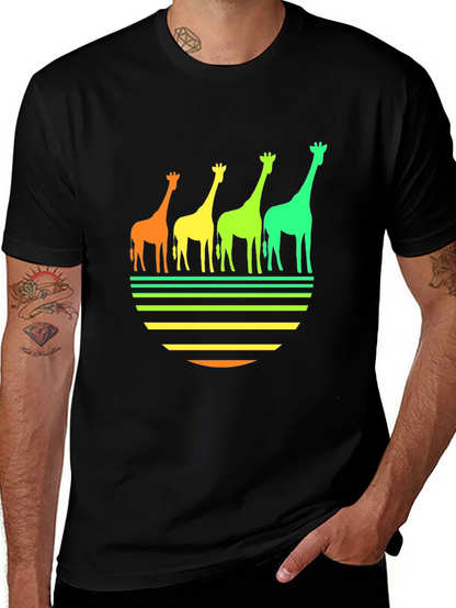 Retro Giraffe Sunset Graphic Tee - Black