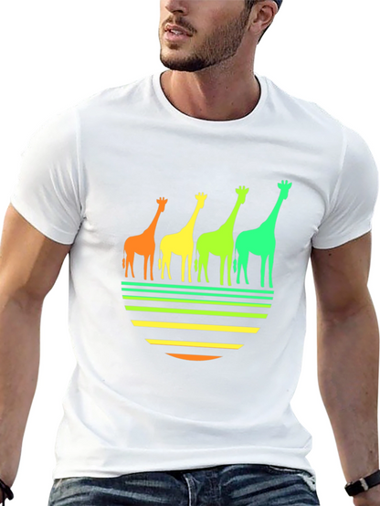 Retro Giraffe Sunset Graphic Tee - Black