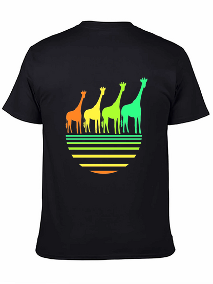 Retro Giraffe Sunset Graphic Tee - Black