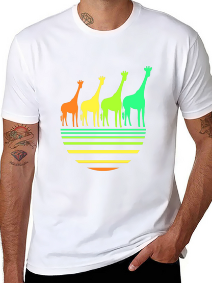 Retro Giraffe Sunset Graphic Tee - Black
