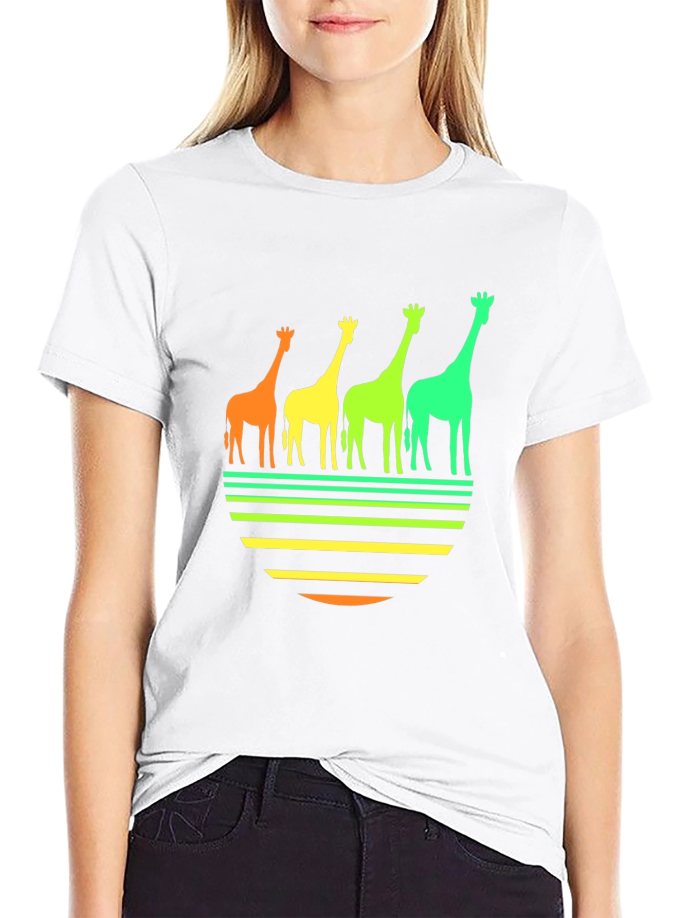Retro Giraffe Sunset Graphic Tee - Black