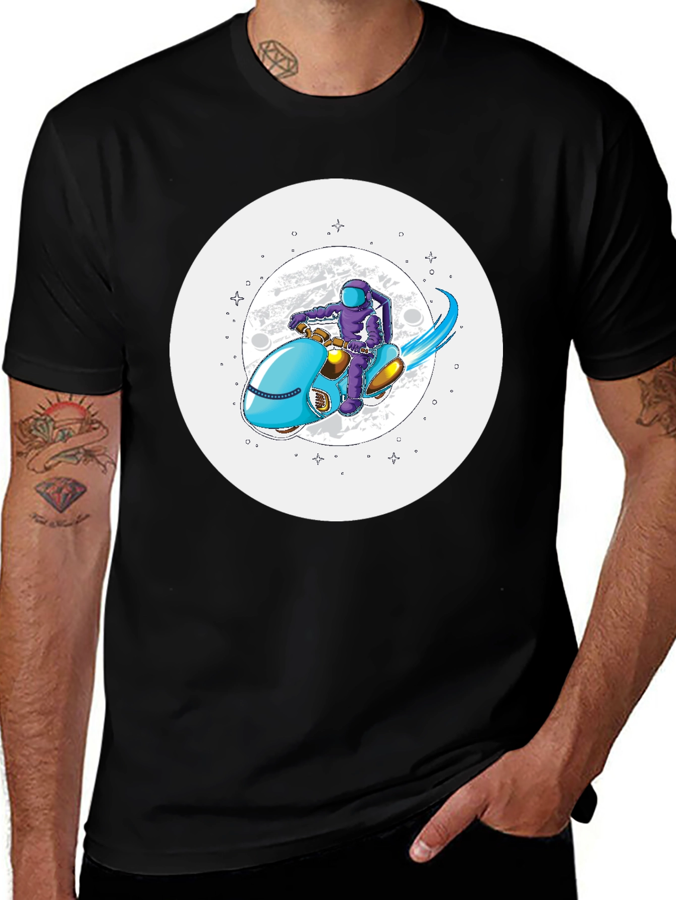 Astronaut on Scooter Graphic Tee - Stylish Comfort