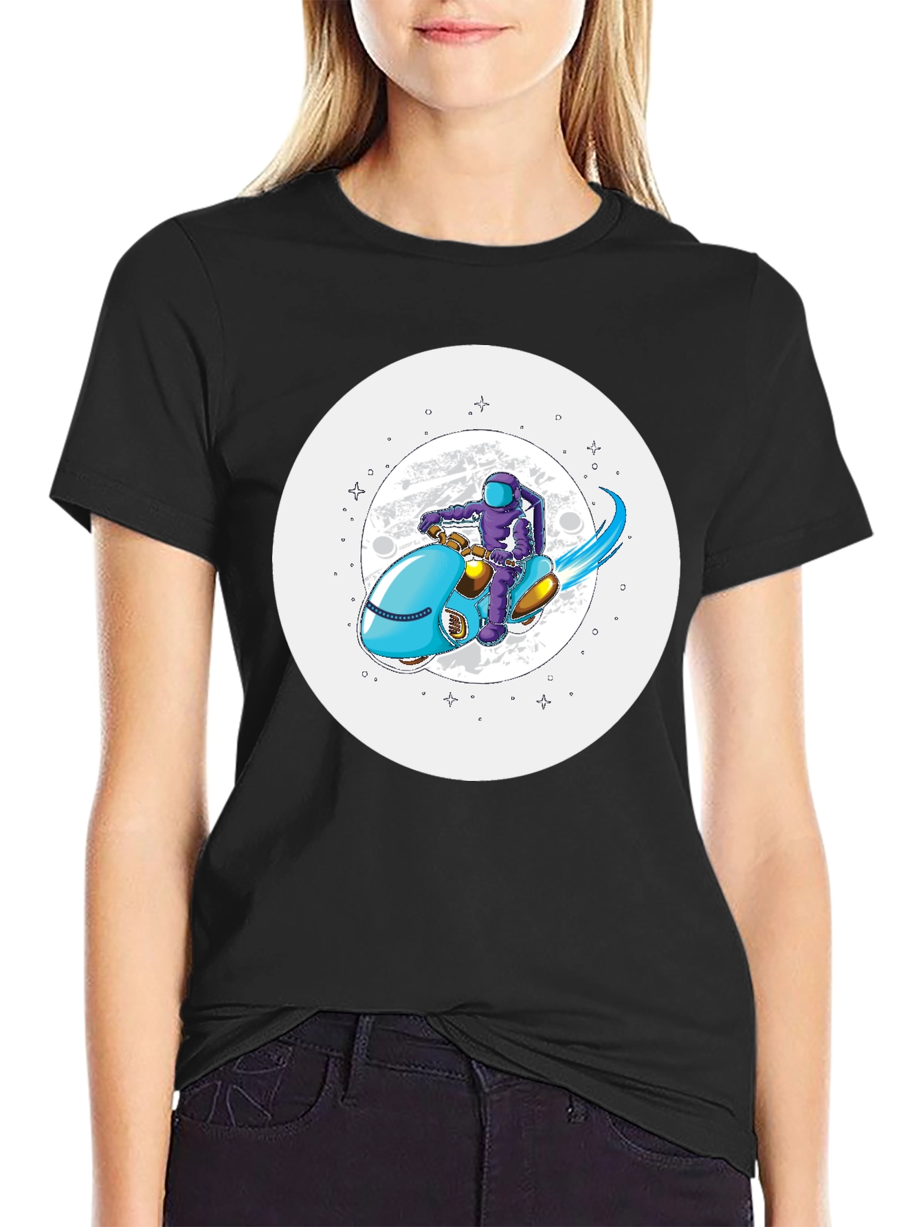 Astronaut on Scooter Graphic Tee - Stylish Comfort