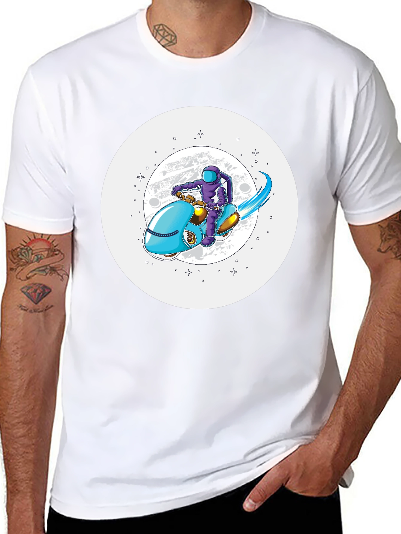 Astronaut on Scooter Graphic Tee - Stylish Comfort