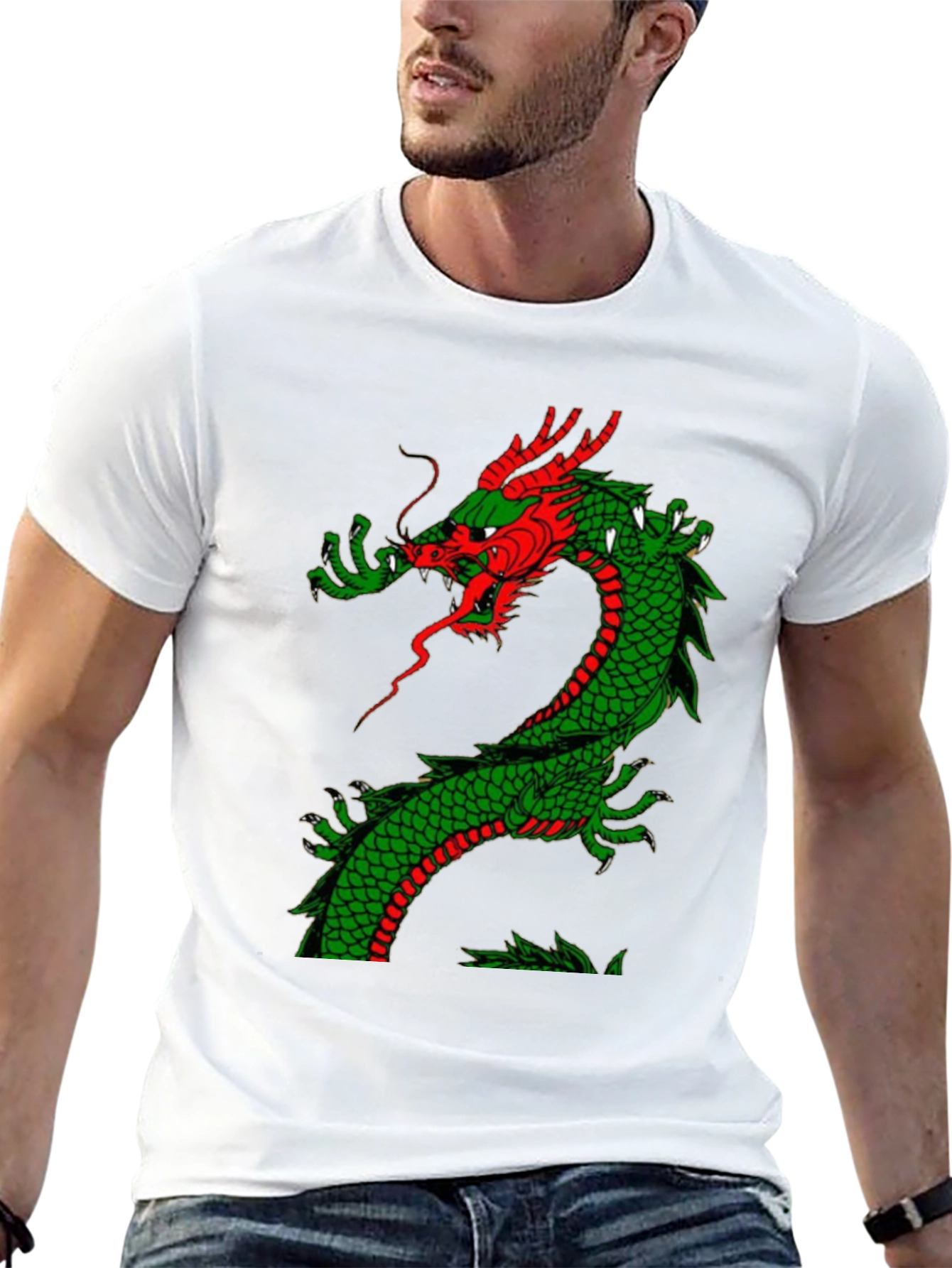 Dragon Graphic Tee - Red and Green Dragon Design