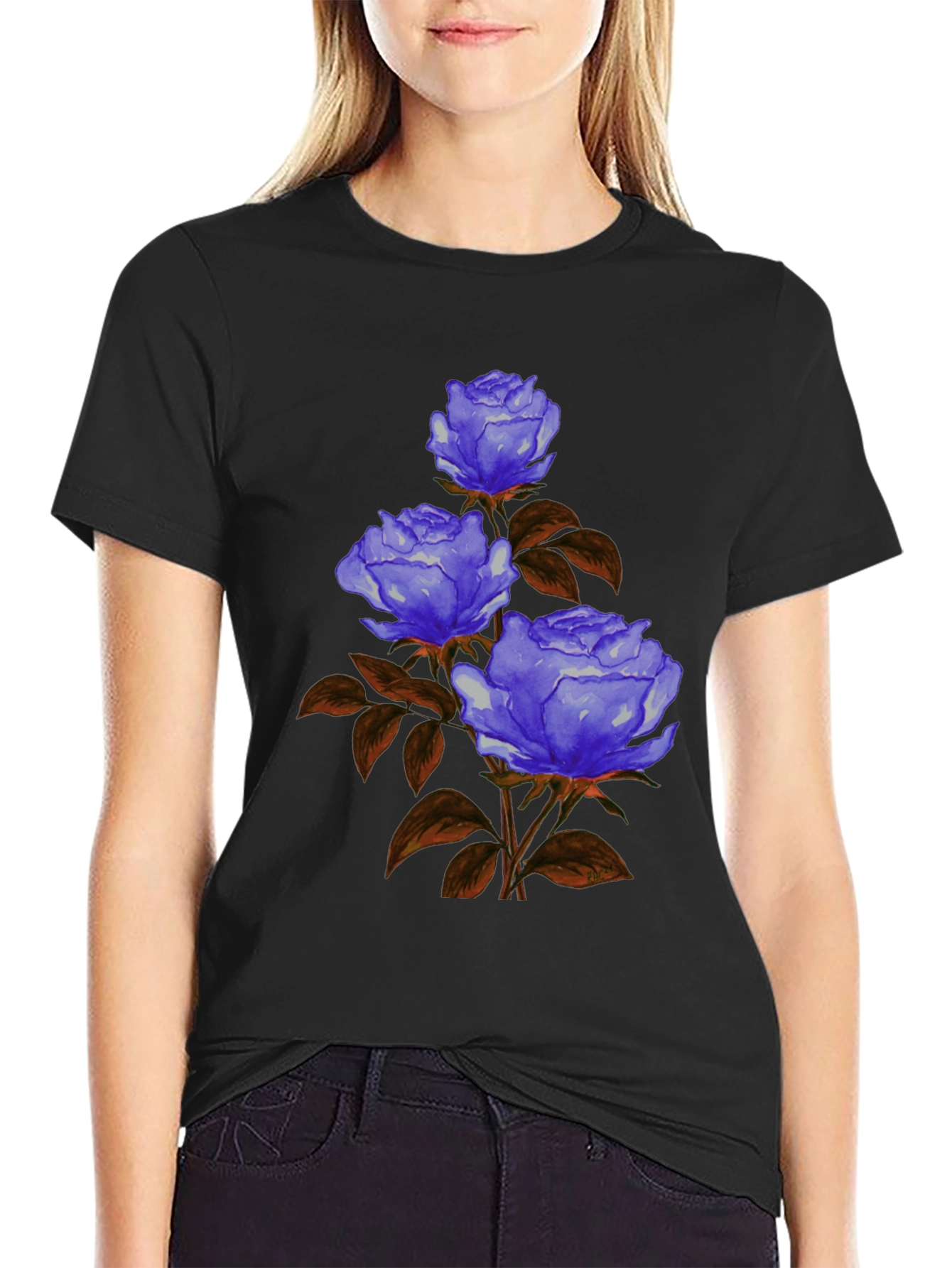 Floral Graphic Tee - Blue Rose Design