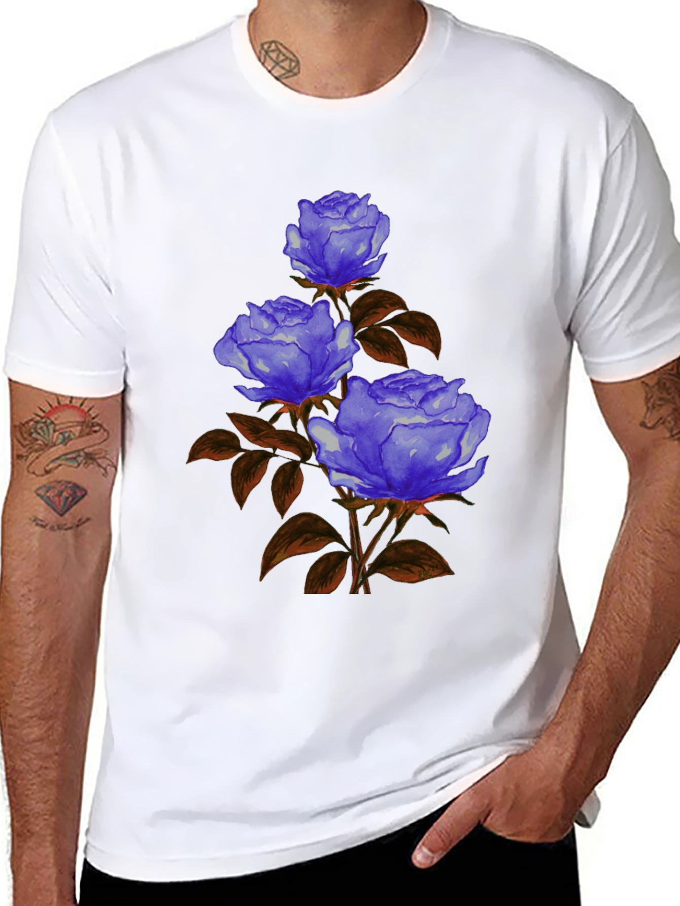 Floral Graphic Tee - Blue Rose Design