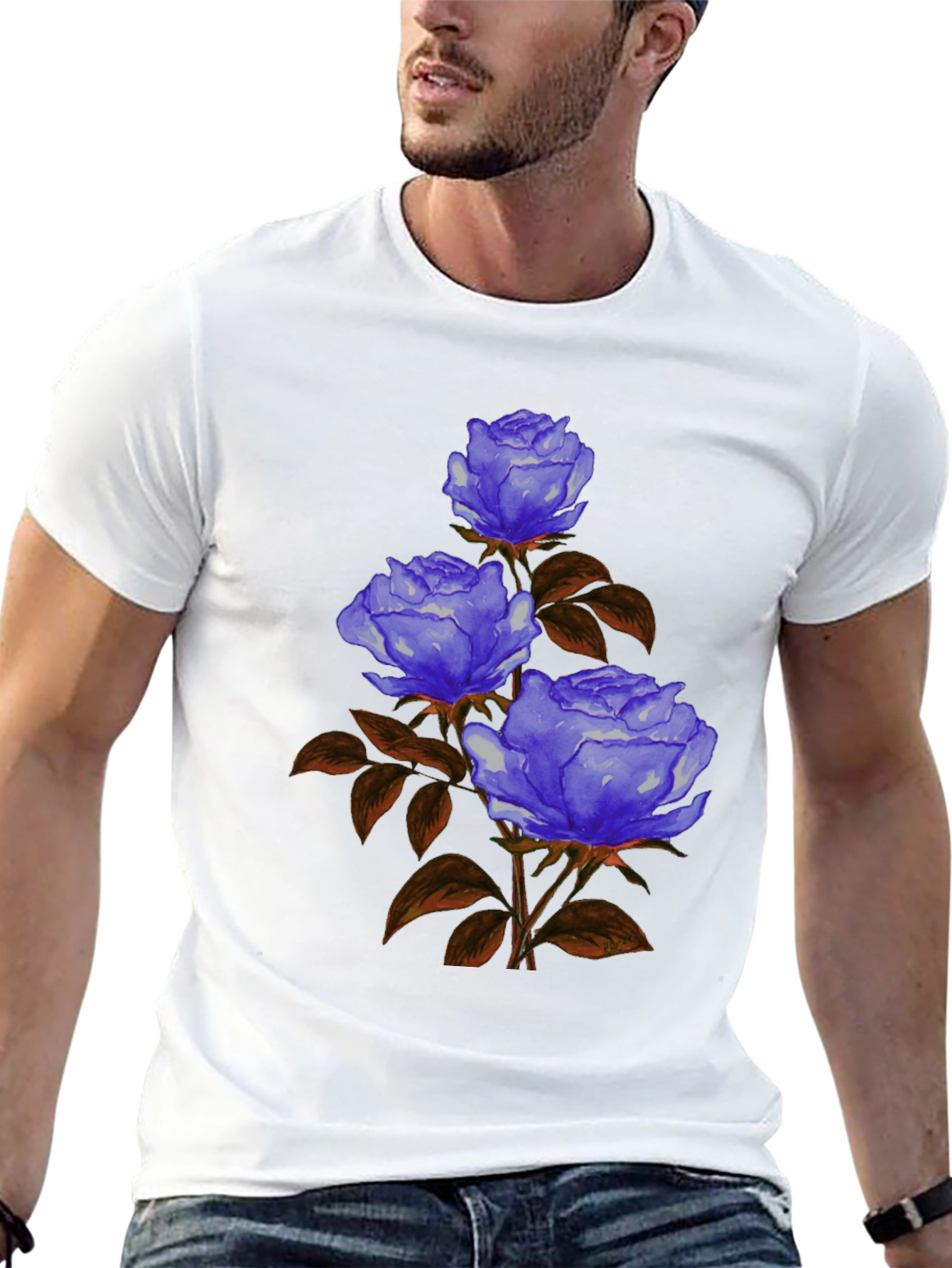 Floral Graphic Tee - Blue Rose Design