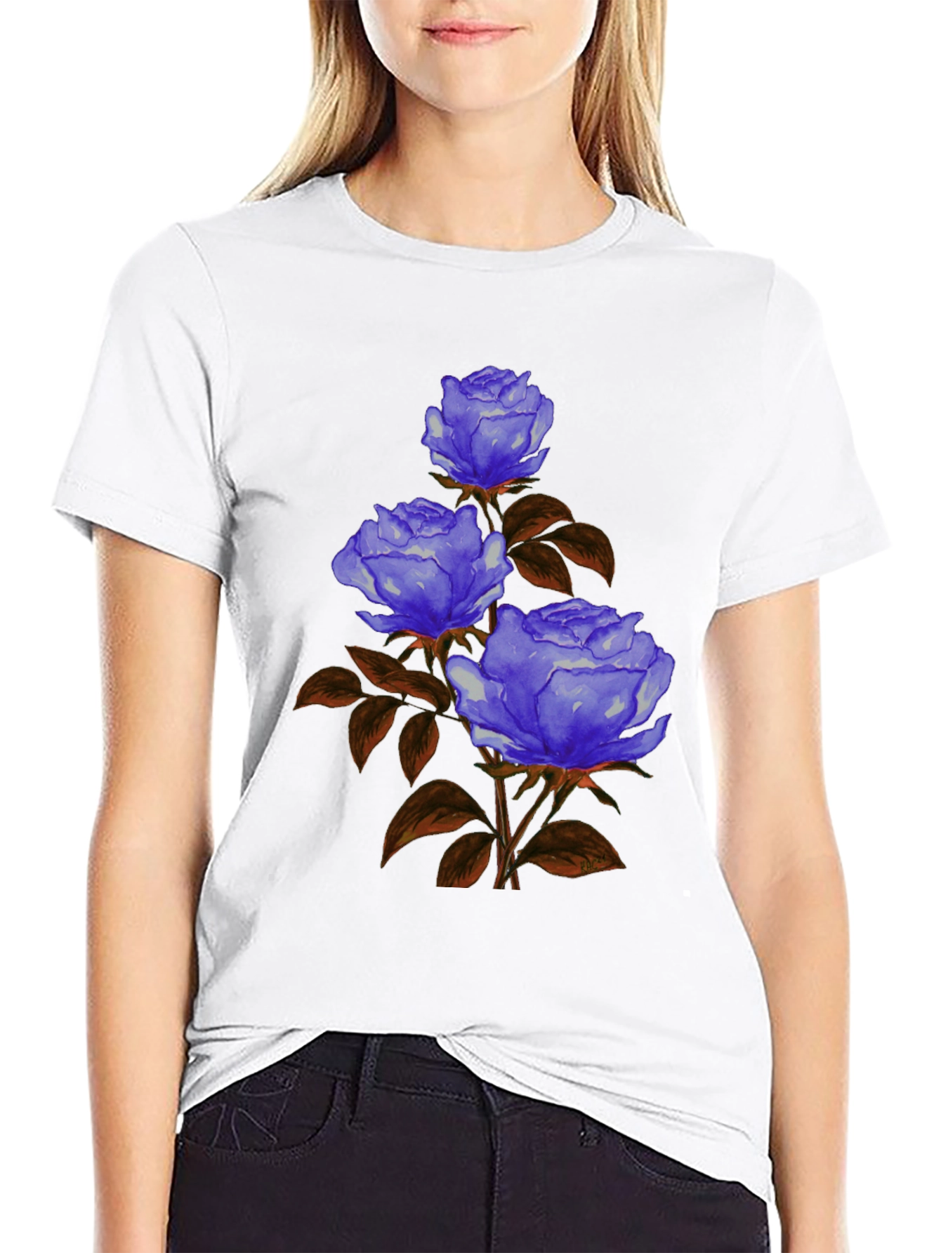 Floral Graphic Tee - Blue Rose Design