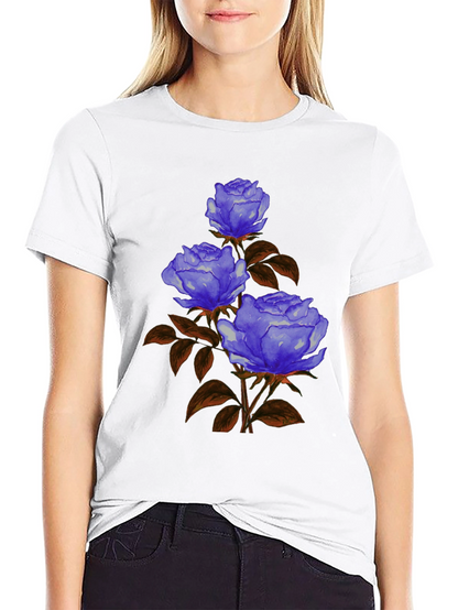 Floral Graphic Tee - Blue Rose Design