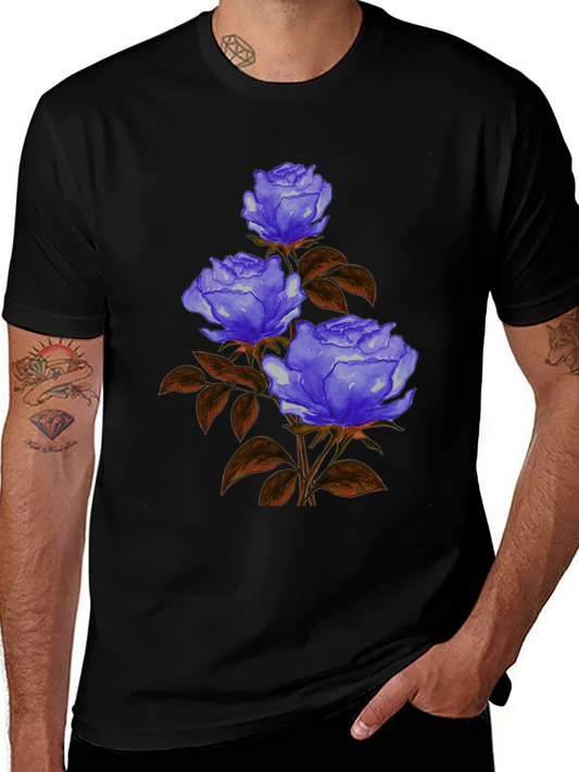 Floral Graphic Tee - Blue Rose Design