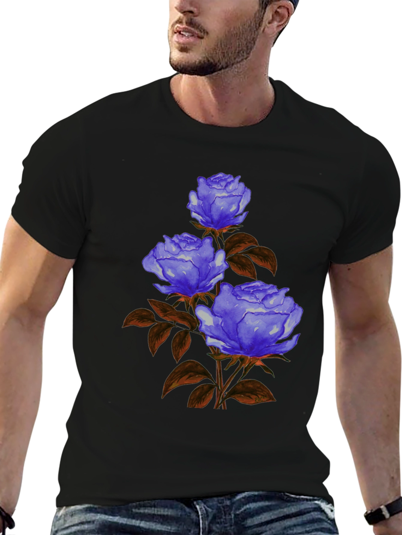 Floral Graphic Tee - Blue Rose Design