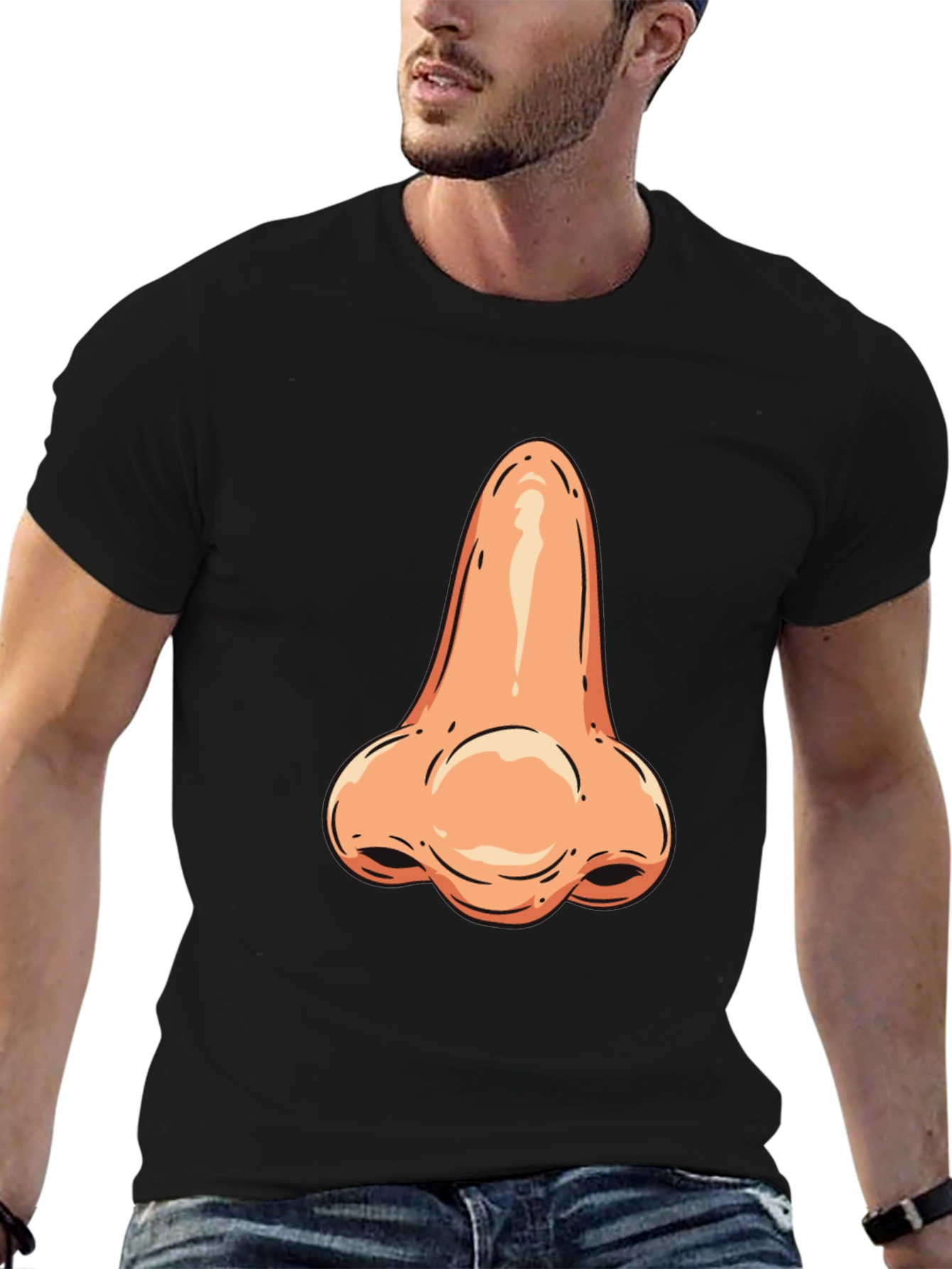 Funny Nose Graphic Tee - Black Cotton T-Shirt