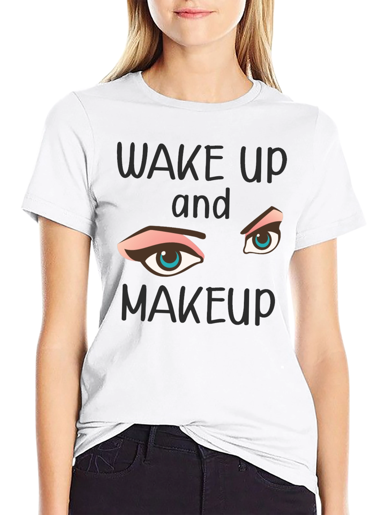 Wake Up and Makeup Graphic Tee - Black