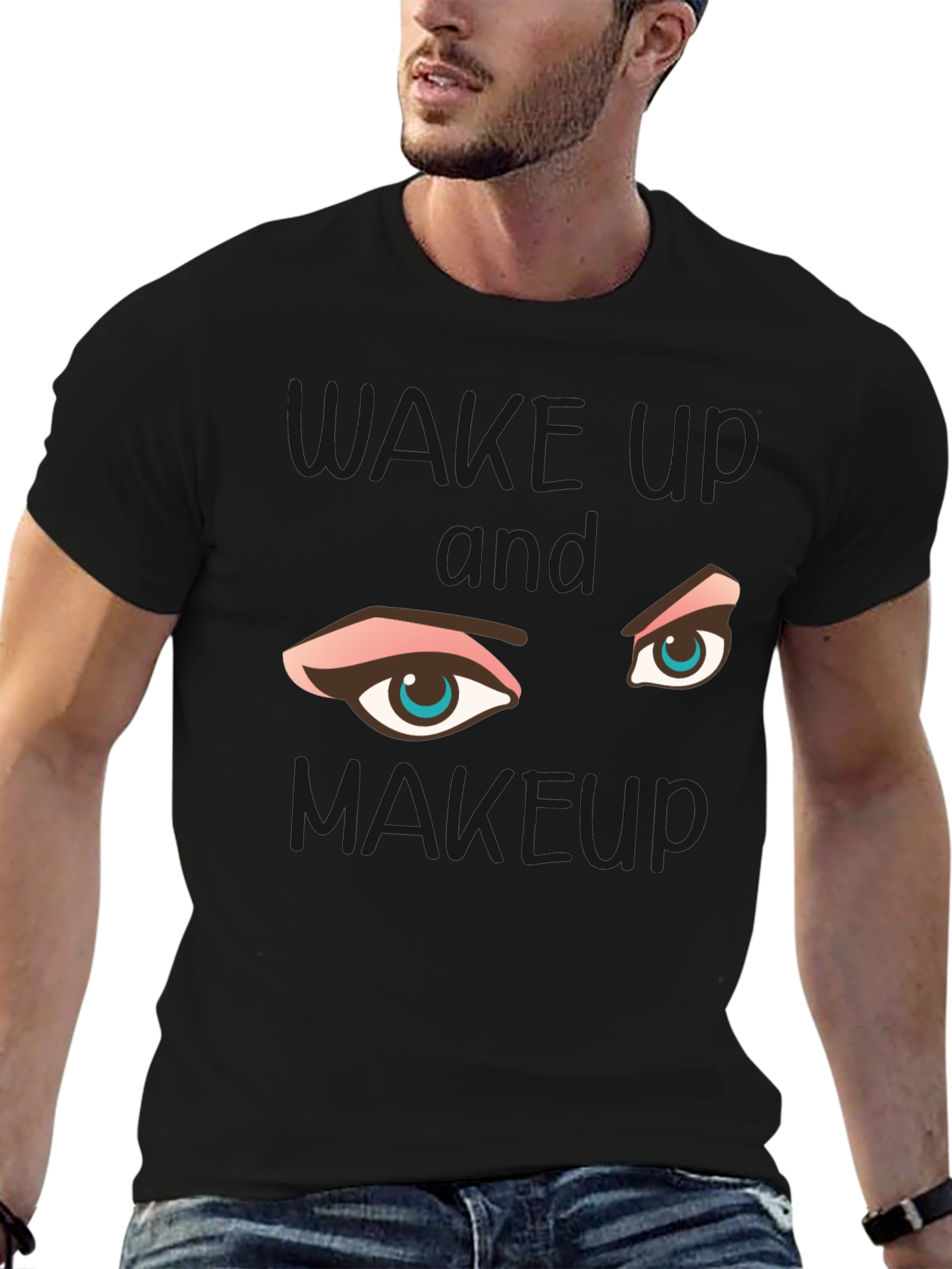 Wake Up and Makeup Graphic Tee - Black