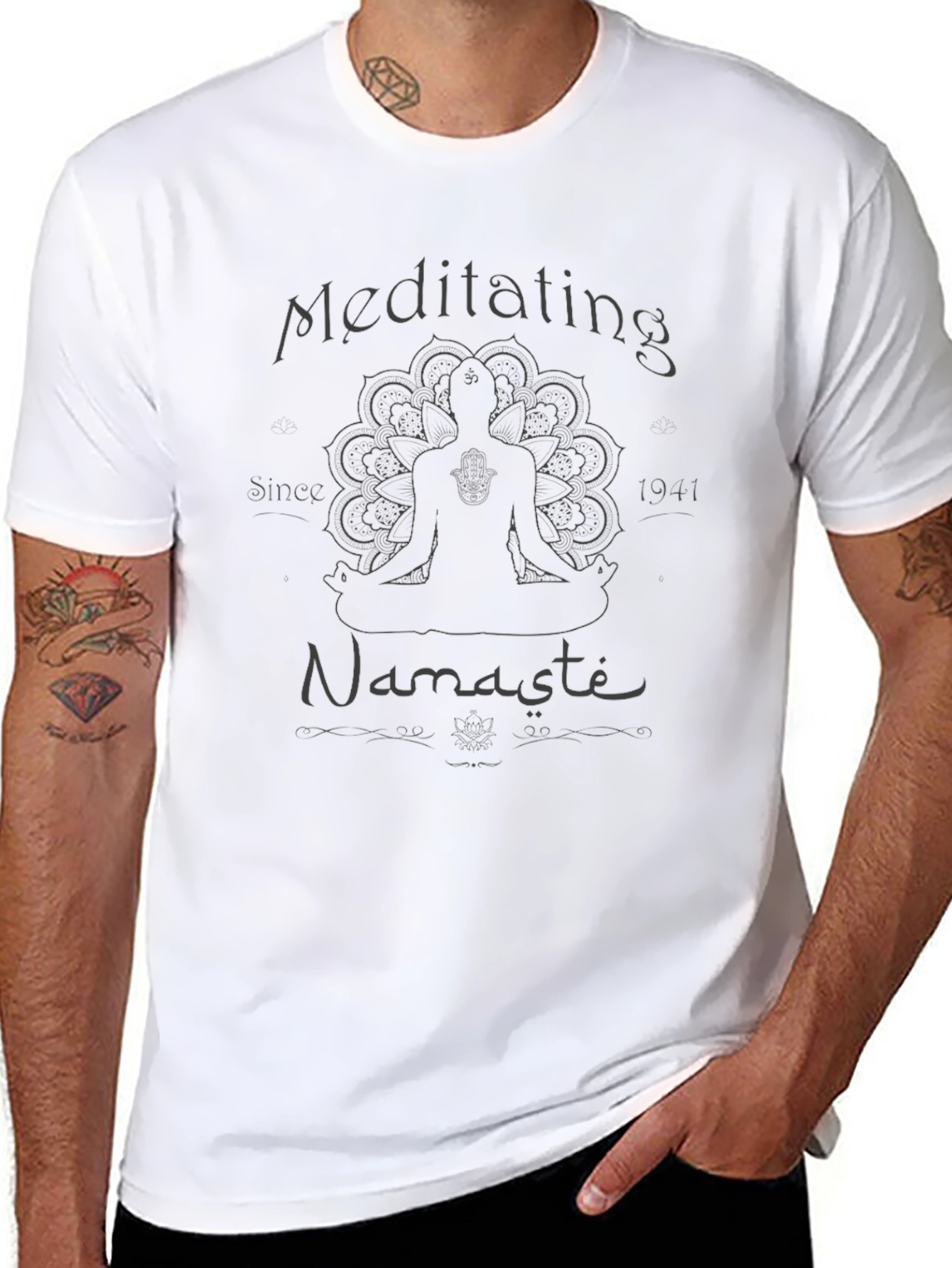 Meditating Namaste Tee - Soft Black Cotton