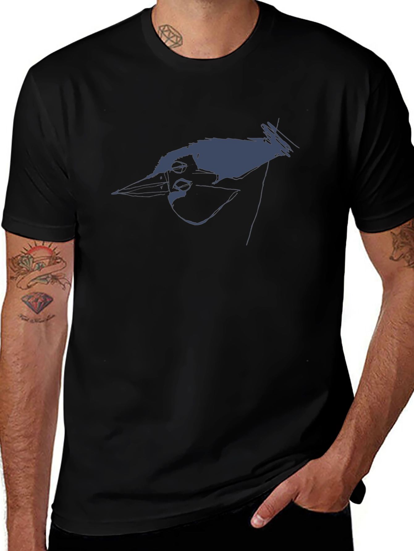 Modern Bird Graphic Black T-Shirt