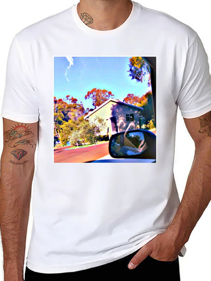 Black T-Shirt with Scenic House Print