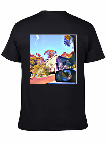 Black T-Shirt with Scenic House Print