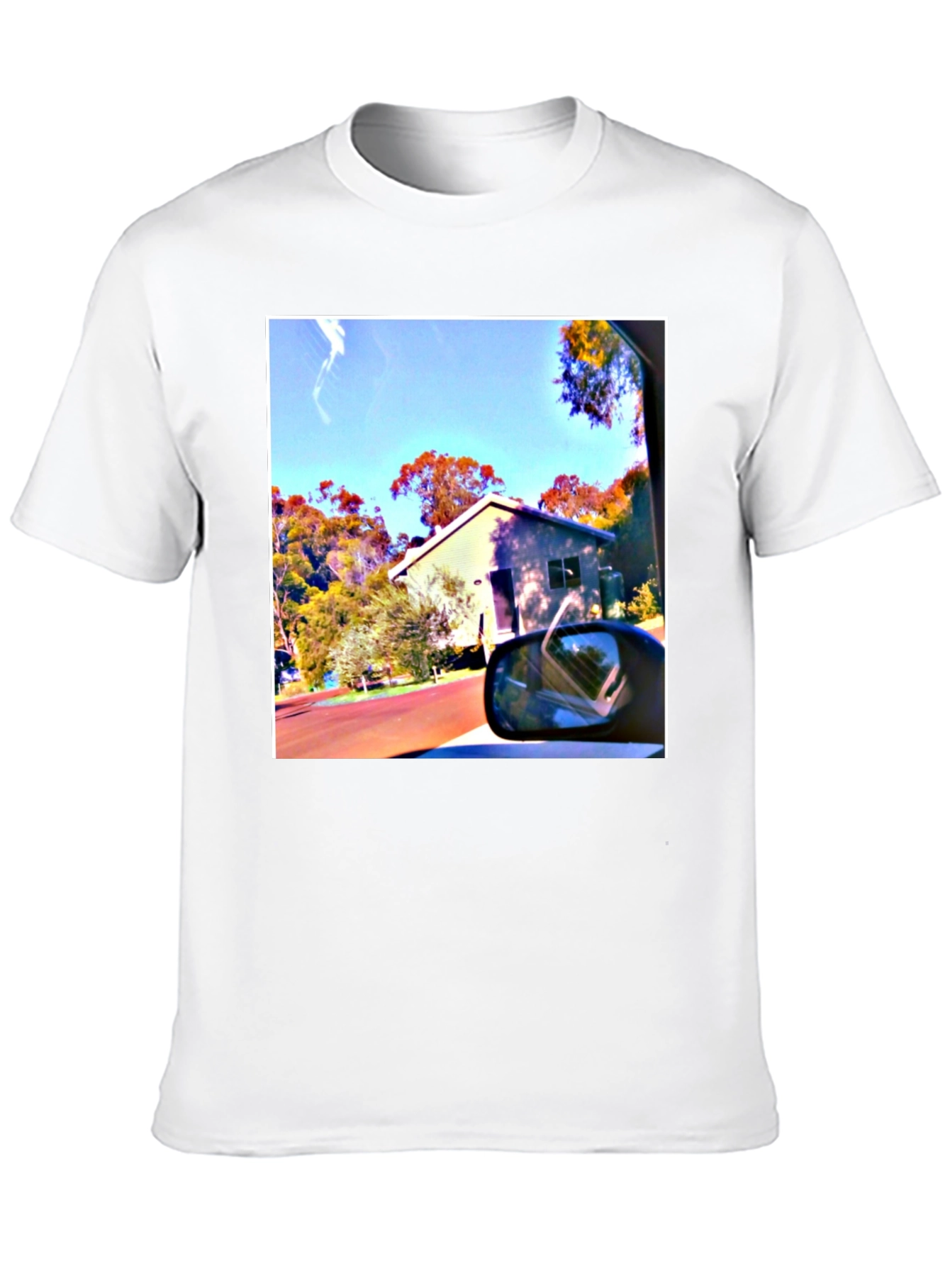 Black T-Shirt with Scenic House Print
