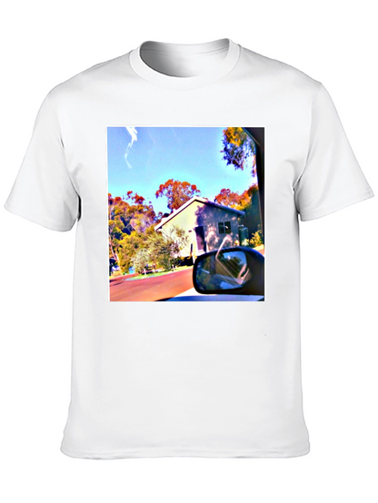 Black T-Shirt with Scenic House Print