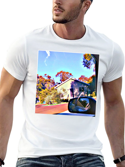 Black T-Shirt with Scenic House Print