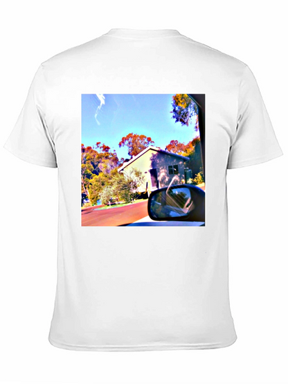 Black T-Shirt with Scenic House Print