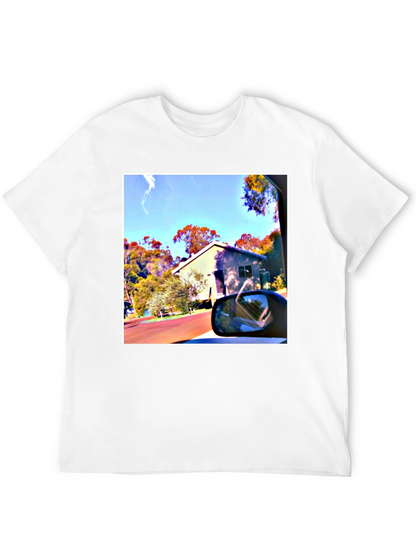 Black T-Shirt with Scenic House Print