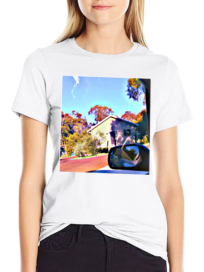 Black T-Shirt with Scenic House Print