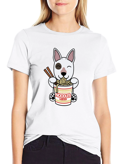 Cute Dog Eating Noodles Graphic T-Shirt