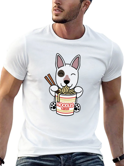 Cute Dog Eating Noodles Graphic T-Shirt