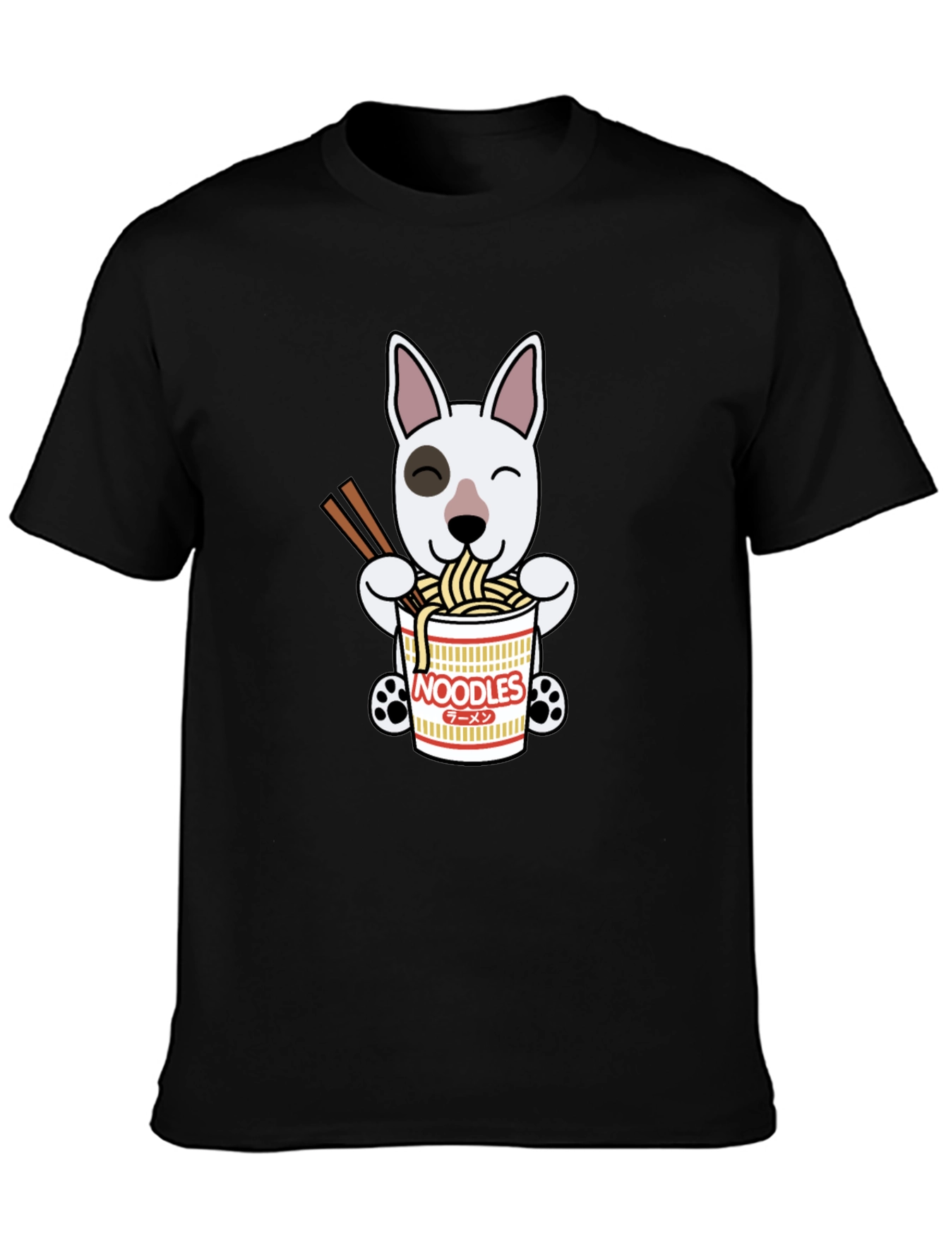 Cute Dog Eating Noodles Graphic T-Shirt