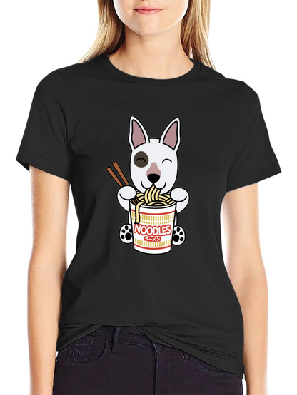 Cute Dog Eating Noodles Graphic T-Shirt